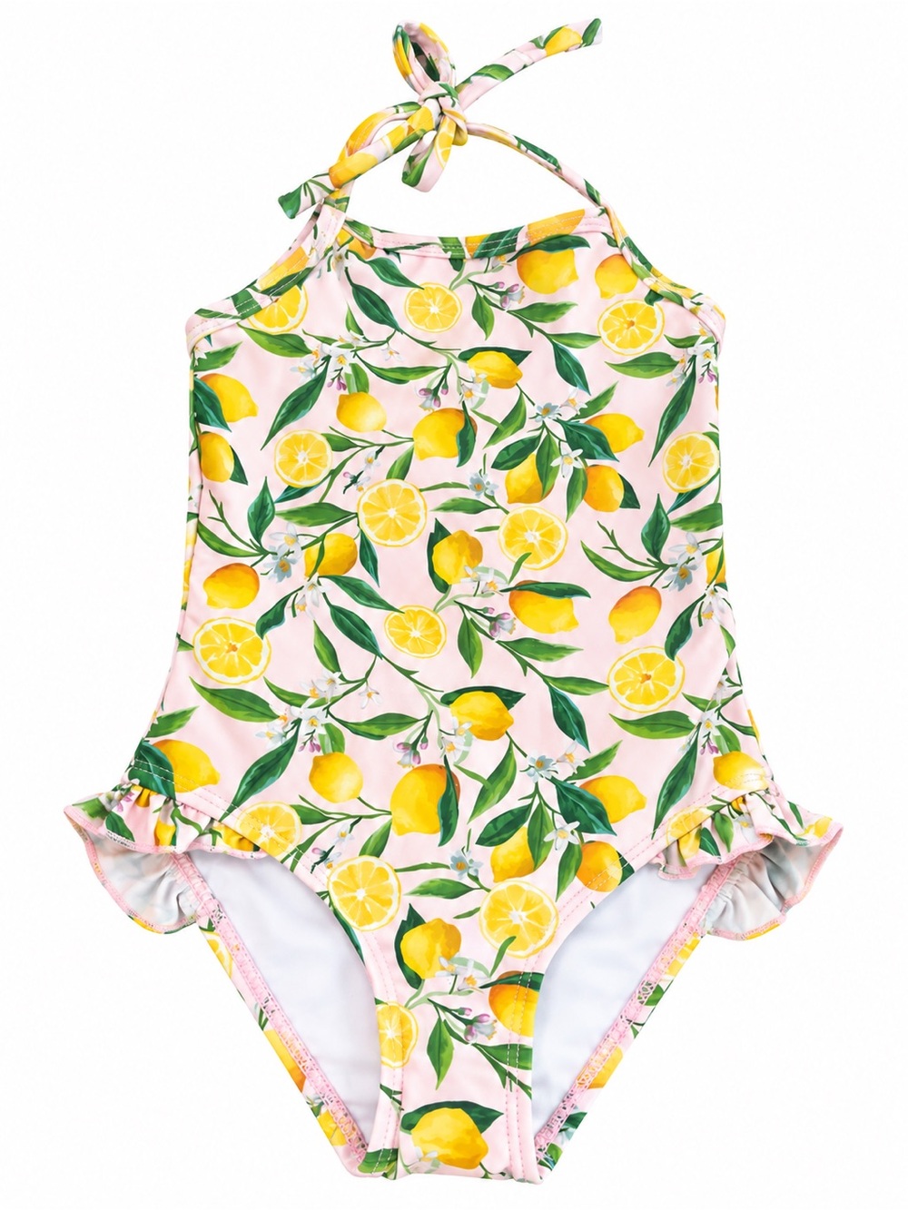 Snapper Rock Pink Lemon-Print Halter One-Piece Swimsuit